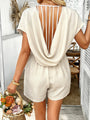 Indhira Bohemian casual solid color sexy hollow short-sleeved jumpsuit