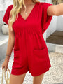 Indhira Bohemian casual solid color sexy hollow short-sleeved jumpsuit