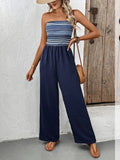 Natha Casual simple jumpsuit elastic stitching striped jumpsuit