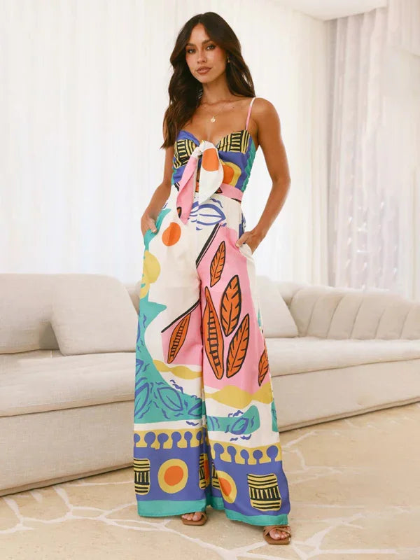 Tamara Fashion digital printed chest strap jumpsuit