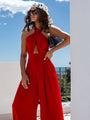 Penelope Solid color sleeveless off-shoulder sexy halter neck waist jumpsuit