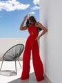 Penelope Solid color sleeveless off-shoulder sexy halter neck waist jumpsuit