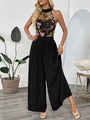 Robin Sleeveless See-through Neck Lace Embroidery Splicing Wide Leg Jumpsuit
