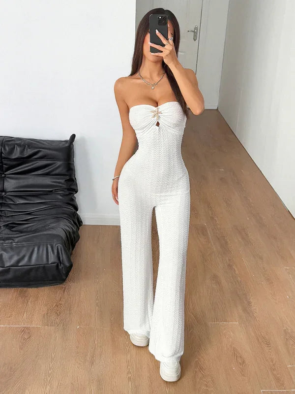 Georgina Sexy hot girl solid color wide leg jumpsuit