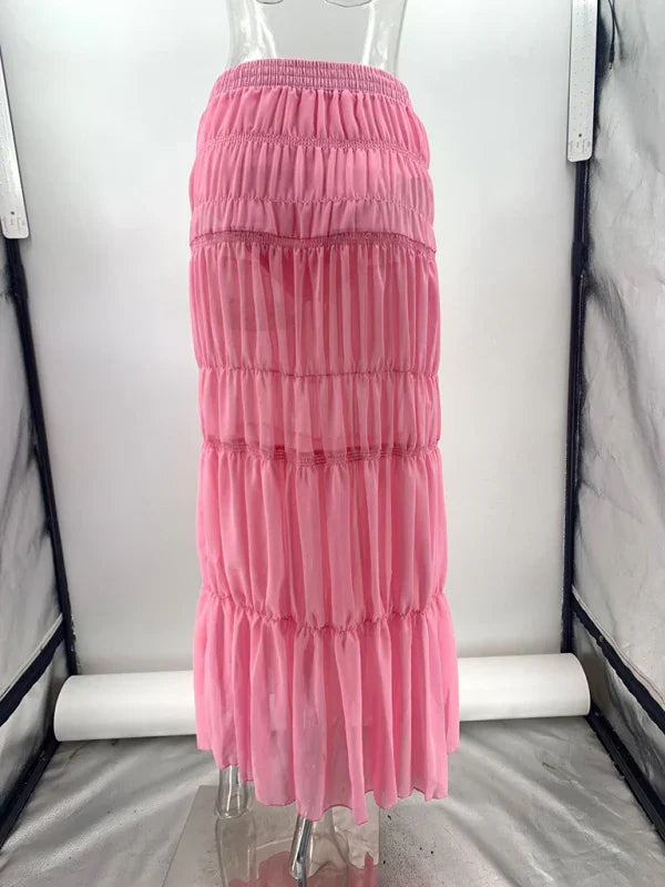 Robin Pleated see-through pink skirt (with safety pants)