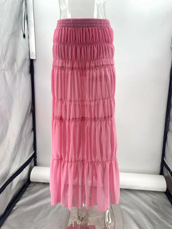 Robin Pleated see-through pink skirt (with safety pants)