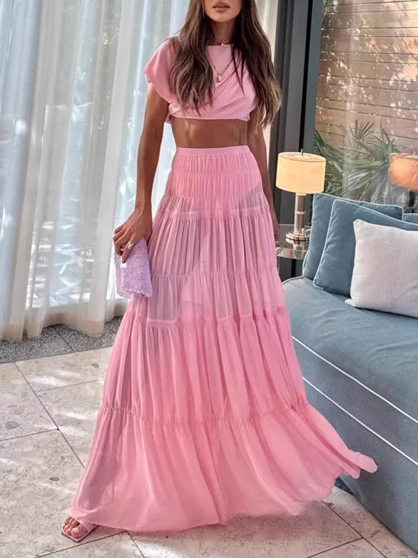 Robin Pleated see-through pink skirt (with safety pants)