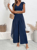 Channel Casual simple and elegant lace splicing V-neck jumpsuit