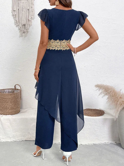 Channel Casual simple and elegant lace splicing V-neck jumpsuit