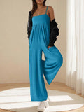 Paola casual suspender sleeveless square neck wide leg jumpsuit