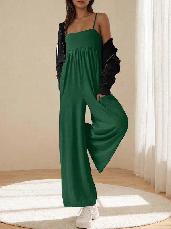 Paola casual suspender sleeveless square neck wide leg jumpsuit
