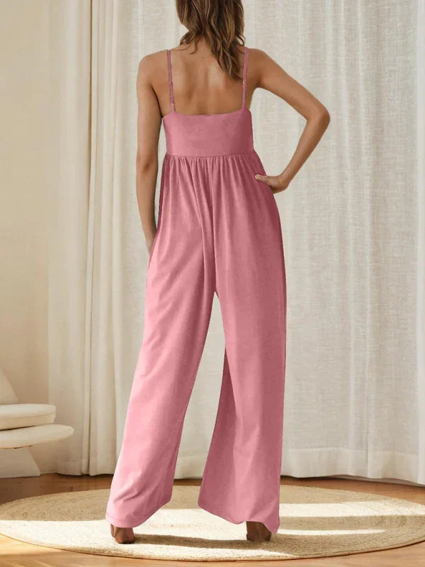 Paola casual suspender sleeveless square neck wide leg jumpsuit