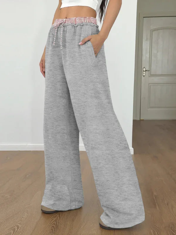 Michel contrast color stitching straight trousers casual pants