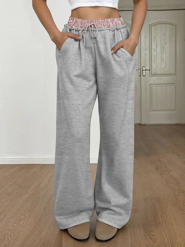 Michel contrast color stitching straight trousers casual pants