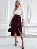 Ivette New solid color twisted skirt slit velvet skirt