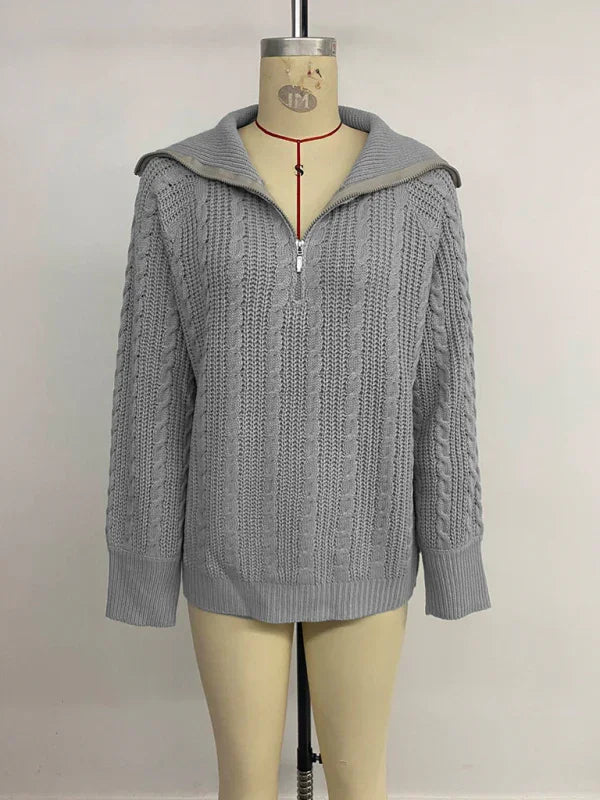 Piscataway Lapel Cable Zip Sweater