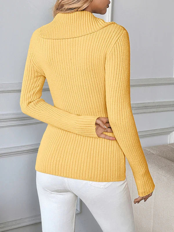 Clinton Pearl embellished solid color asymmetrical V-neck slim-fit sweater