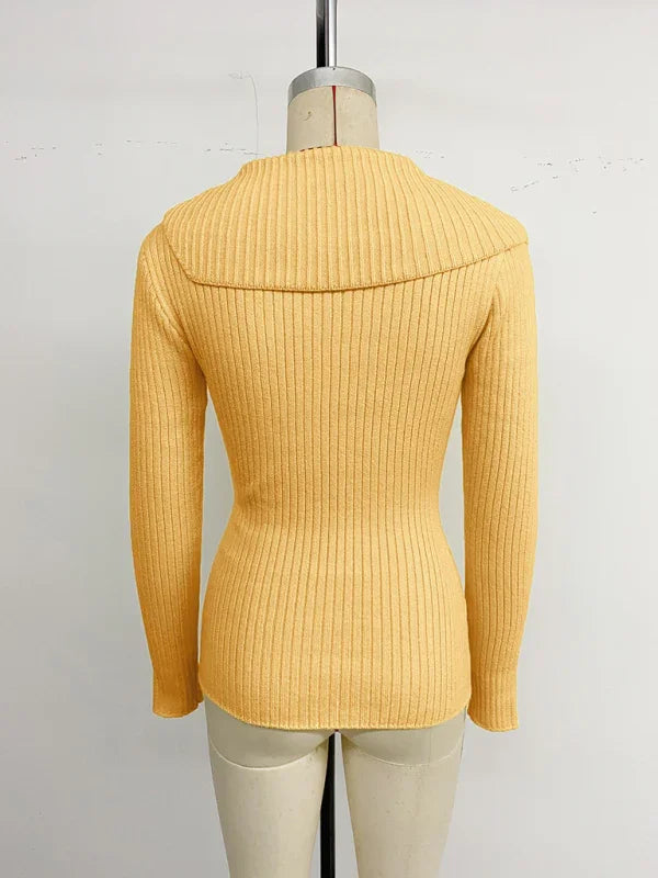 Clinton Pearl embellished solid color asymmetrical V-neck slim-fit sweater