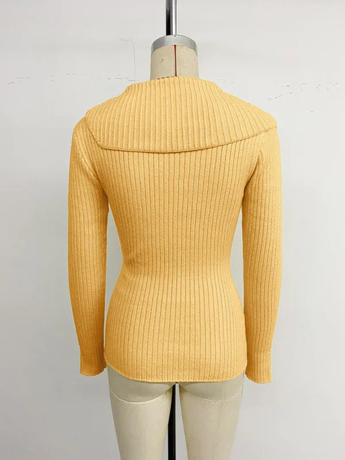 Clinton Pearl embellished solid color asymmetrical V-neck slim-fit sweater