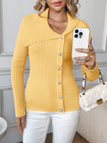 Clinton Pearl embellished solid color asymmetrical V-neck slim-fit sweater