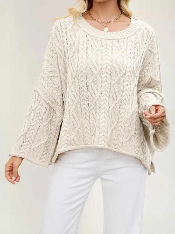 Bogota Round neck short cable knit loose solid color sweater