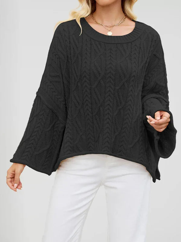 Bogota Round neck short cable knit loose solid color sweater