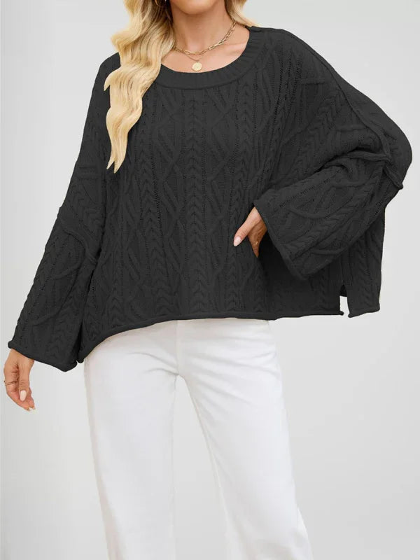 Bogota Round neck short cable knit loose solid color sweater