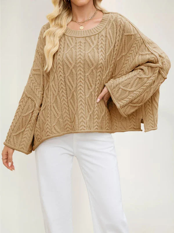 Bogota Round neck short cable knit loose solid color sweater