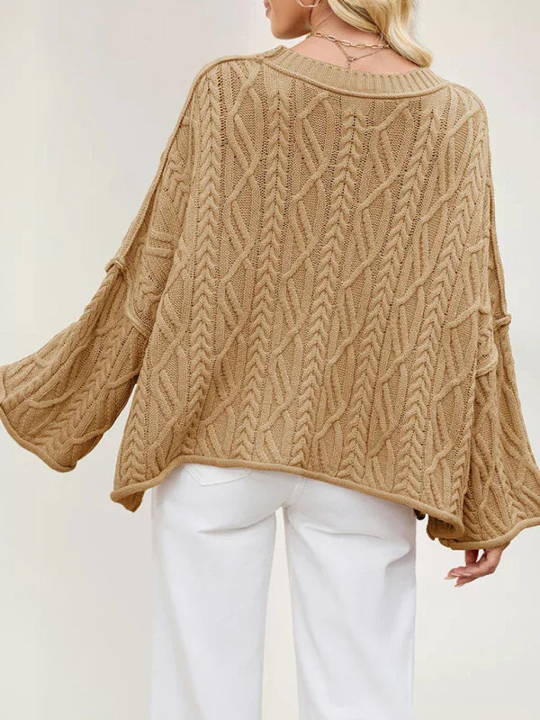 Bogota Round neck short cable knit loose solid color sweater