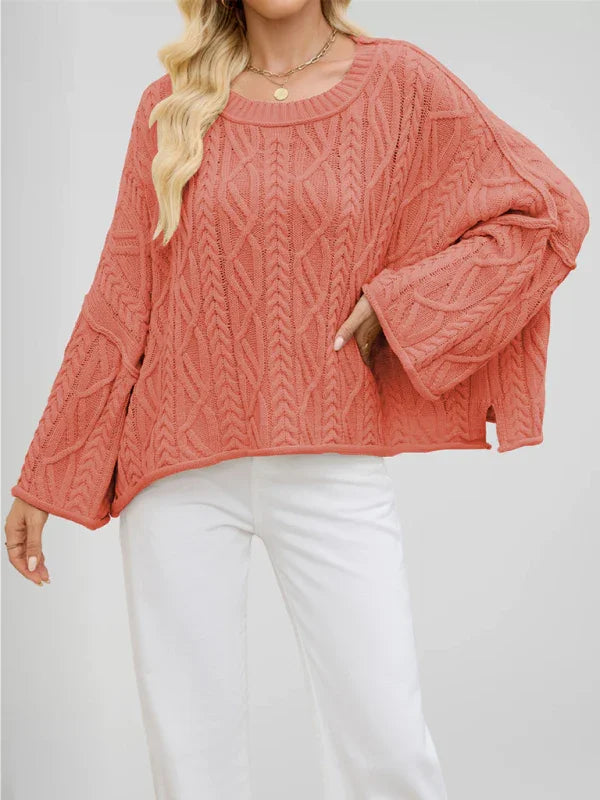 Bogota Round neck short cable knit loose solid color sweater