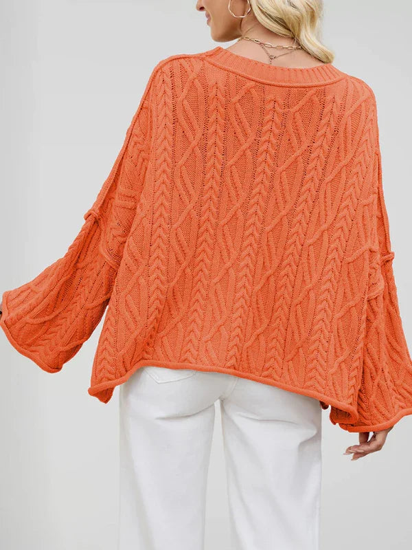 Bogota Round neck short cable knit loose solid color sweater