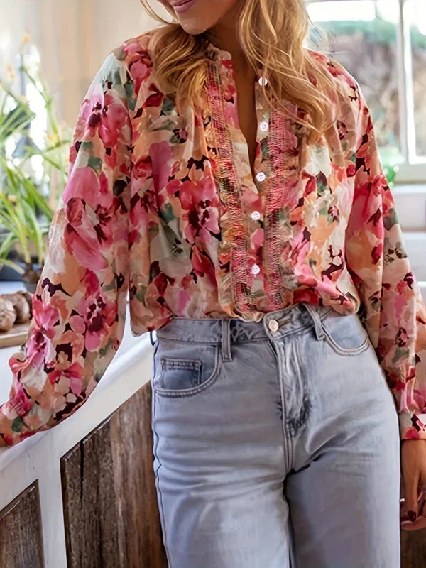 Viola Floral print crew neck long-sleeved shirt top