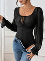 Winnie Party Sexy Elegant Style Mesh Long Sleeve Square Neck Black Bodysuit