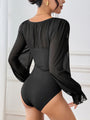 Winnie Party Sexy Elegant Style Mesh Long Sleeve Square Neck Black Bodysuit