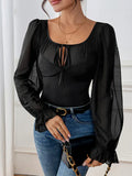 Winnie Party Sexy Elegant Style Mesh Long Sleeve Square Neck Black Bodysuit