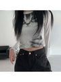 Indigo Cat Print Long Sleeve Tees - Vestir en Moda