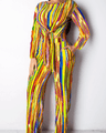 Irina Iridescent Striped Tie-Wrap Two Piece Pants Set - Vestir en Moda