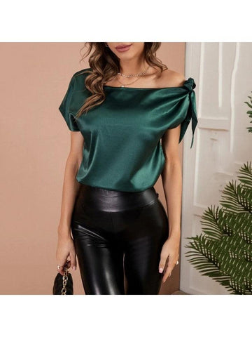 Iris Fashion Satin Asymmetric Bow Blouse