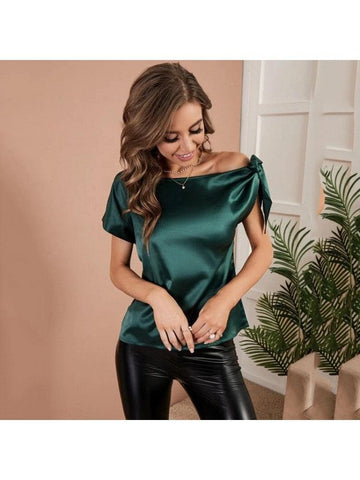 Iris Fashion Satin Asymmetric Bow Blouse