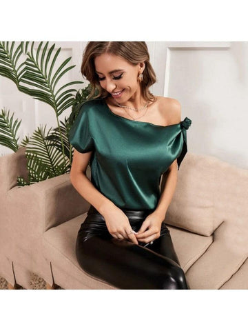 Iris Fashion Satin Asymmetric Bow Blouse