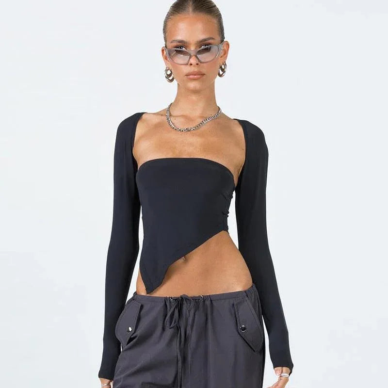 Iris Solid Color Long Sleeve Shawl off Shoulder Blouse - Vestir en Moda