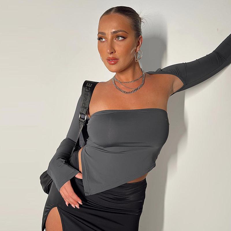Iris Solid Color Long Sleeve Shawl off Shoulder Blouse - Vestir en Moda