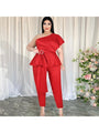 Isabella Ladies Plus Size Red Inclined Shoulder Jumpsuits - Vestir en Moda
