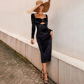 Isabella Sexy Hollow Out Cutout Tight Waist Sheath Graceful Velvet Dress - Vestir en Moda