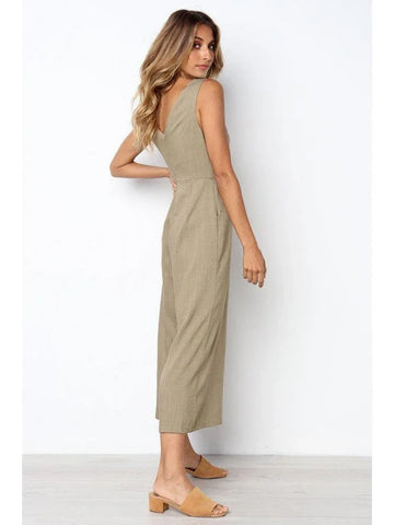 Isabella V-Neck Pure Color Jumpsuit