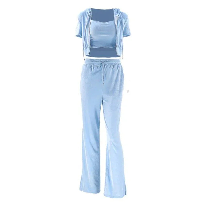Isla Short Sleeve Fashionable Suede Three Piece Sets - Vestir en Moda