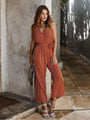 Isla Striped Spaghetti Straps Sleeveless Straight Leg Jumpsuits - Vestir en Moda
