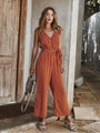 Isla Striped Spaghetti Straps Sleeveless Straight Leg Jumpsuits - Vestir en Moda