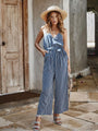 Isla Striped Spaghetti Straps Sleeveless Straight Leg Jumpsuits - Vestir en Moda