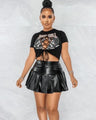 James Bandage Hollow Out Two Piece Leather Skirt Set - Vestir en Moda